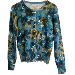 Women's Jones New York Sport Button Up Floral Watercolor Cardigan Sweater Size S